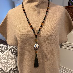 Hand-made Necklace with Hand-painted Butterfly Porcelain Focal Bead